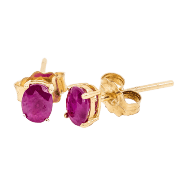14K Yellow Gold Oval Ruby Stud Earrings