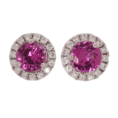 14kwg + 1.0 cttw pink sapphire + .25 cttw diamond halo stud earrings