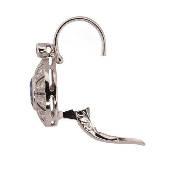 18K White Gold Sapphire Diamond Antique-Style Earrings 18K White Gold Sapphire Diamond Antique-Style Earrings