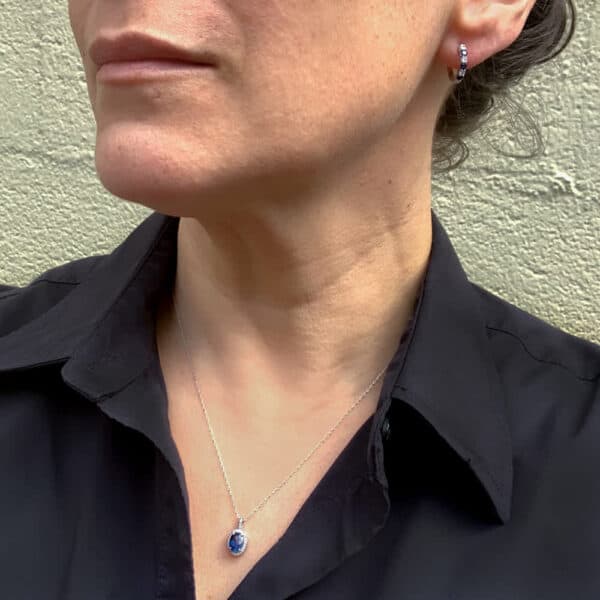 14K White Gold Sapphire Diamond Huggie Hoop Earrings