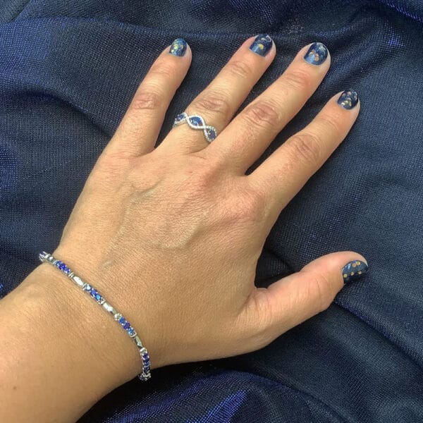 14K White Gold  Sapphire and Diamond Helix Infinity Ring 14K White Gold  Sapphire and Diamond Helix Infinity Ring