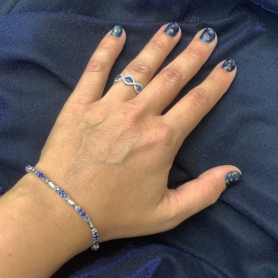 14K White Gold Sapphire and Diamond Helix Infinity Ring - Image 3
