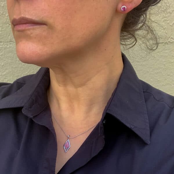 14K White Gold Kite-Shaped Pink Sapphire and Diamond Pendant 14K White Gold Kite-Shaped Pink Sapphire and Diamond Pendant