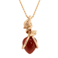 14K Y Leaf Pend With Spessartite Garnet Cab and chain