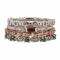 14K White Gold Tsavorite Garnet and Diamond Stackable Ring