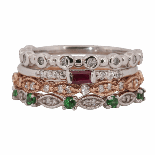 14K White Gold Tsavorite Garnet and Diamond Stackable Ring