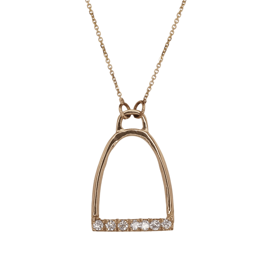 Yellow gold stirrup diamond necklace