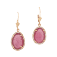 14K Yellow Gold Strawberry Ruby and Diamond Halo Dangle Earrings