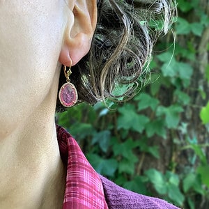 Pink Ruby Diamond Halo Dangle Earrings