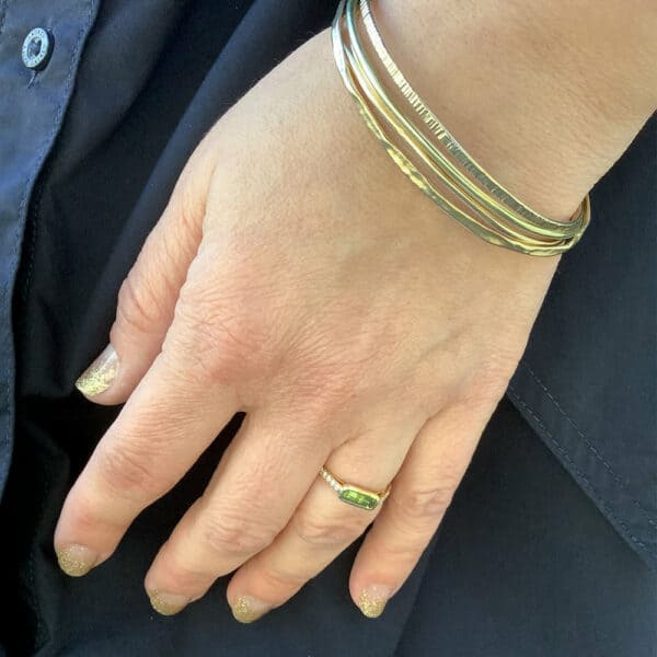 18K YG Green Tourm Skinny Stack W/ Diam Shank 18K YG Green Tourm Skinny Stack W/ Diam Shank