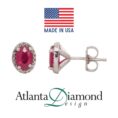 14K White Gold Oval Ruby Diam Halo Studs