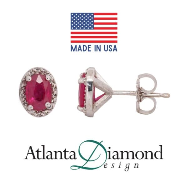 14K White Gold Oval Ruby Diam Halo Studs 14K White Gold Oval Ruby Diam Halo Studs