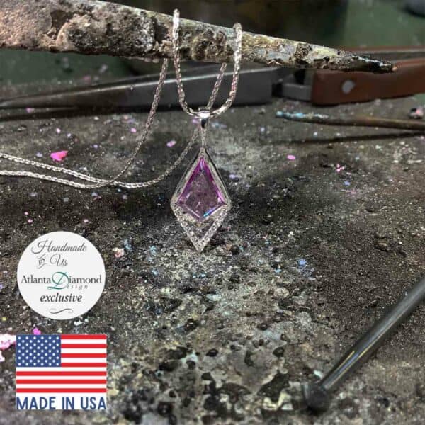 14K White Gold Kite-Shaped Pink Sapphire and Diamond Pendant 14K White Gold Kite-Shaped Pink Sapphire and Diamond Pendant