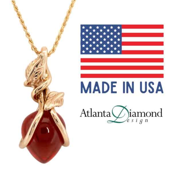 14K Yellow Gold Spessartite Garnet Handcrafted Leaf Necklace