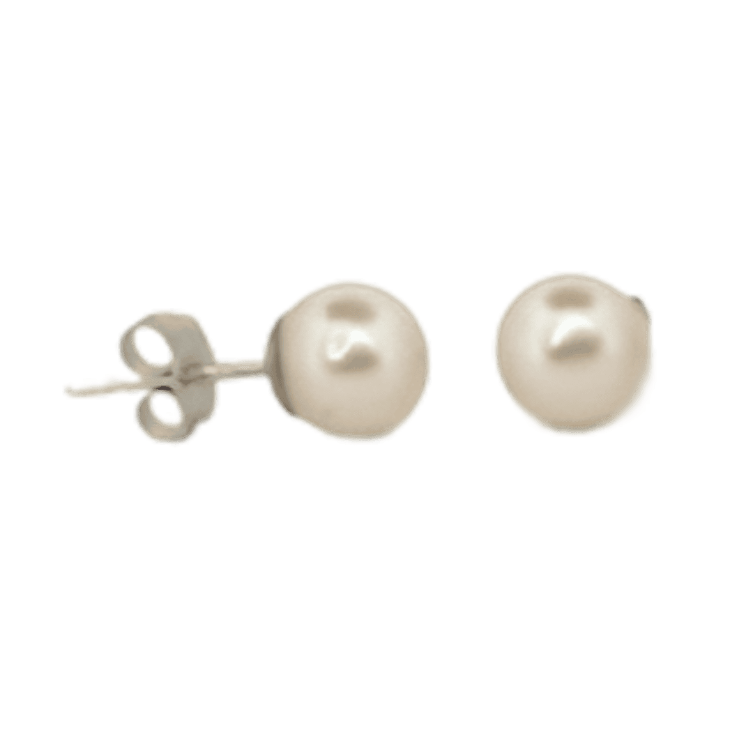 White Gold Pearl Stud Earrings