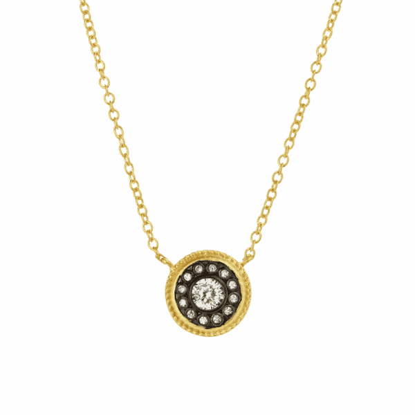 Sterling Silver and Vermeil Nautical CZ Button Necklace Sterling Silver and Vermeil Nautical CZ Button Necklace