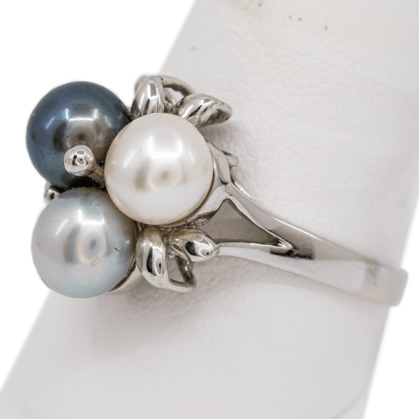 14K White Gold Tri-Color Pearl Ring