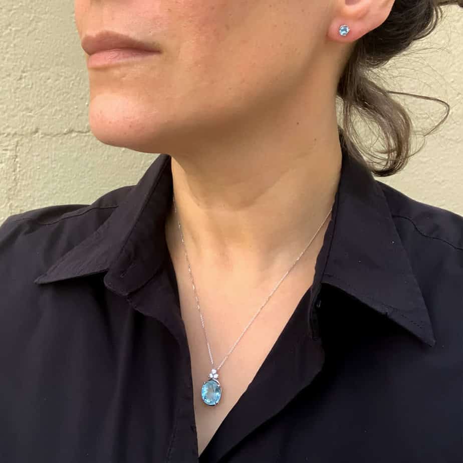 14K White Gold Aquamarine Solitaire Stud Earrings - Image 2
