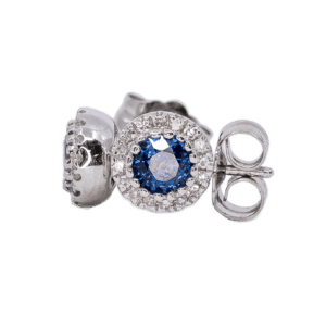 14K White Gold Sapphire and Diamond Halo Stud Earrings