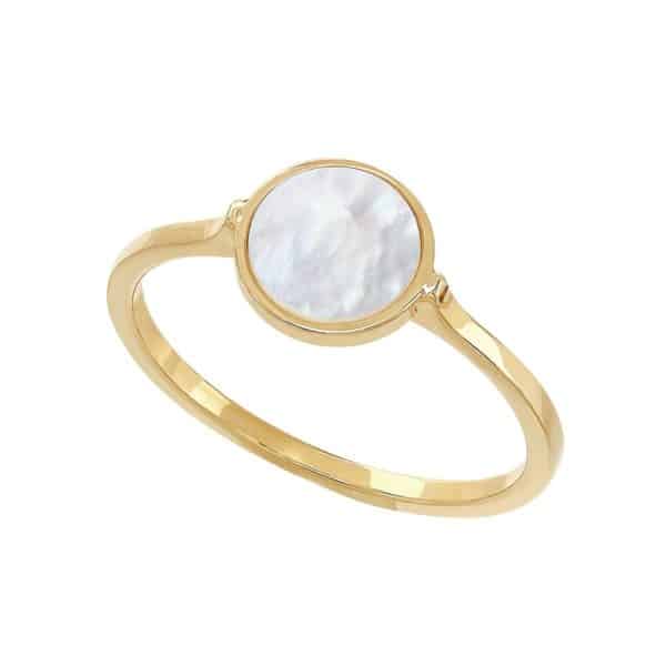 14K Yellow Gold Mother of Pearl Slice Solitaire Ring