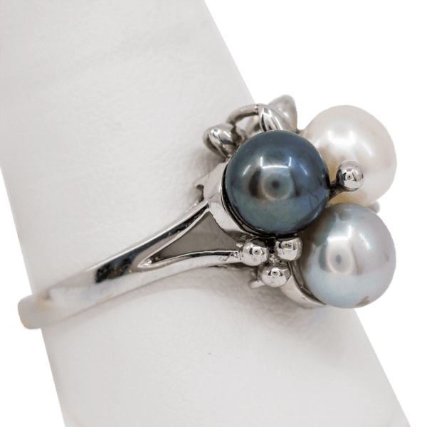 14K White Gold Tri-Color Pearl Ring