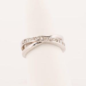 14K White Gold Diamond X Ring