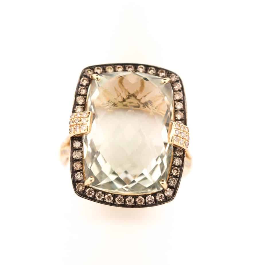 14K Yellow Gold Prasiolite and Diamond Halo Ring - Image 2