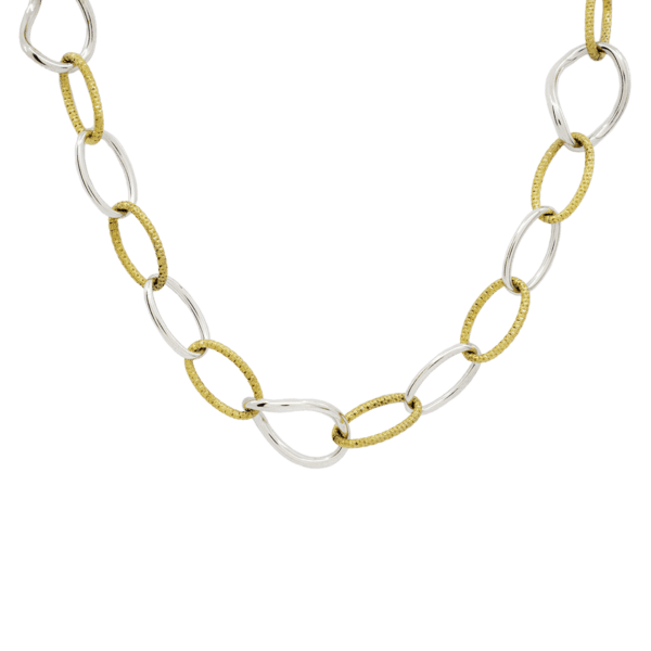 Sterling Silver and Yellow Gold Plated Oval Link Necklace