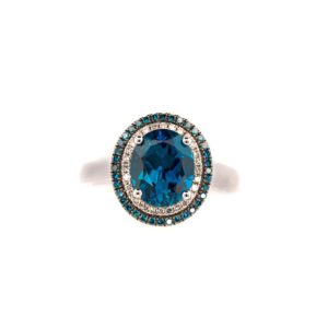 14K White Gold London Blue Topaz and Diamond Halo Ring
