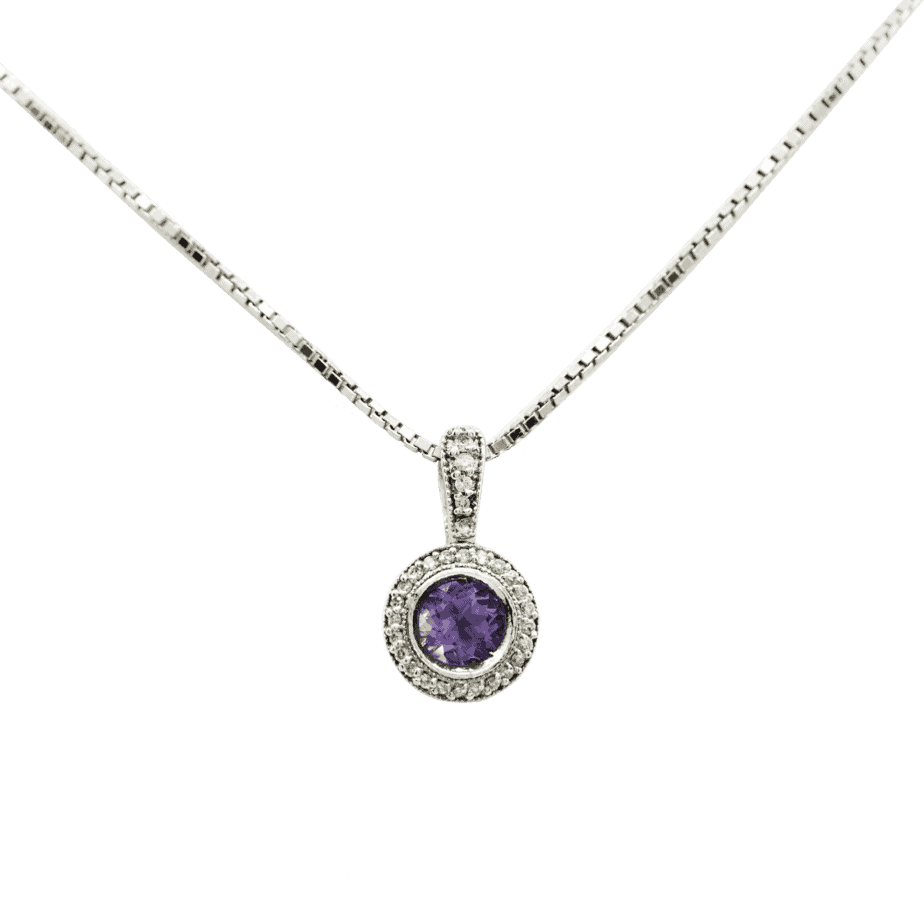 Amethyst and Diamond Halo Necklace | Atlanta Diamond Design