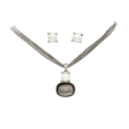 Sterling Silver Freshwater Cultured Pearl and Black Mother of Pearl Necklace and Earrings Set