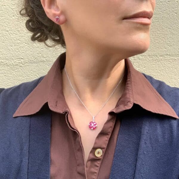 14K White Gold Oval Ruby Diam Halo Studs 14K White Gold Oval Ruby Diam Halo Studs