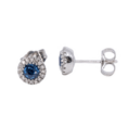 14K White Gold Sapphire and Diamond Halo Stud Earrings