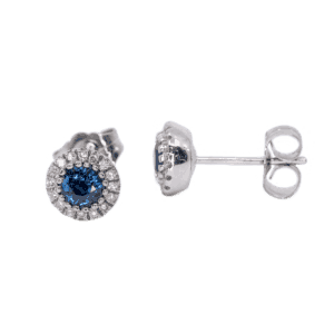 14K White Gold Sapphire and Diamond Halo Stud Earrings