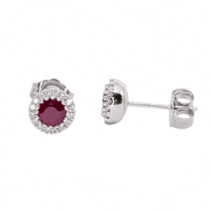 14K White Gold Ruby and Diamond Halo Stud Earrings