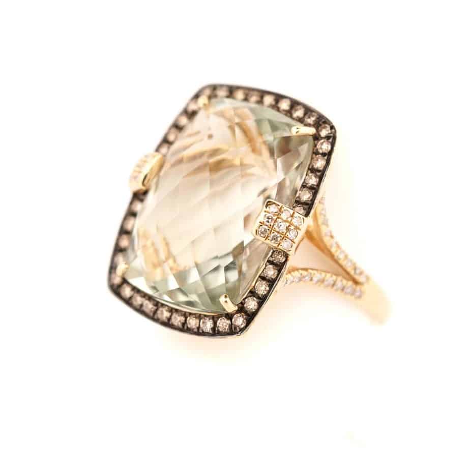 14K Yellow Gold Prasiolite and Diamond Halo Ring