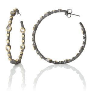 Sterling Silver CZ Signature Teardrop Hoop Earrings