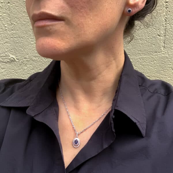 14K White Gold Sapphire and Diamond Halo Stud Earrings