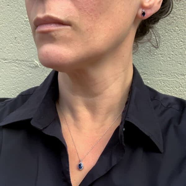 14K WG Oval Saph + Diam  Stud Ear