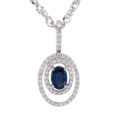 18K WG Oval Sapphire Pend with Double Diam Halo