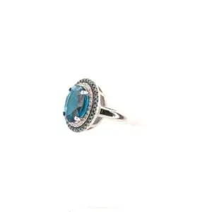 14K White Gold London Blue Topaz and Diamond Halo Ring