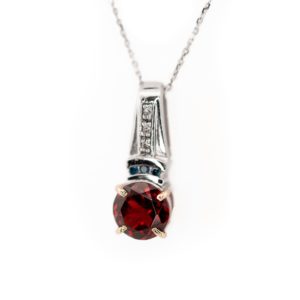 14K White Gold Red Garnet and Diamond Necklace