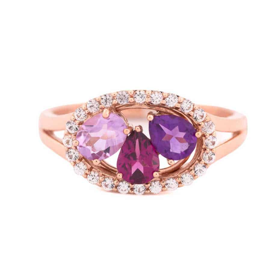 CRB4087800 - LOVE ring - Rose gold, sapphires, garnets, amethyst