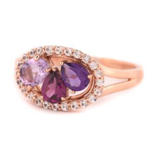 14K Rose Gold Garnet, Amethyst, and White Sapphire Ring