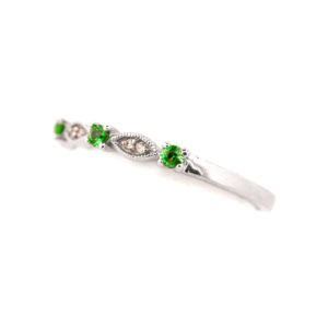 14K White Gold Tsavorite Garnet and Diamond Stackable Ring
